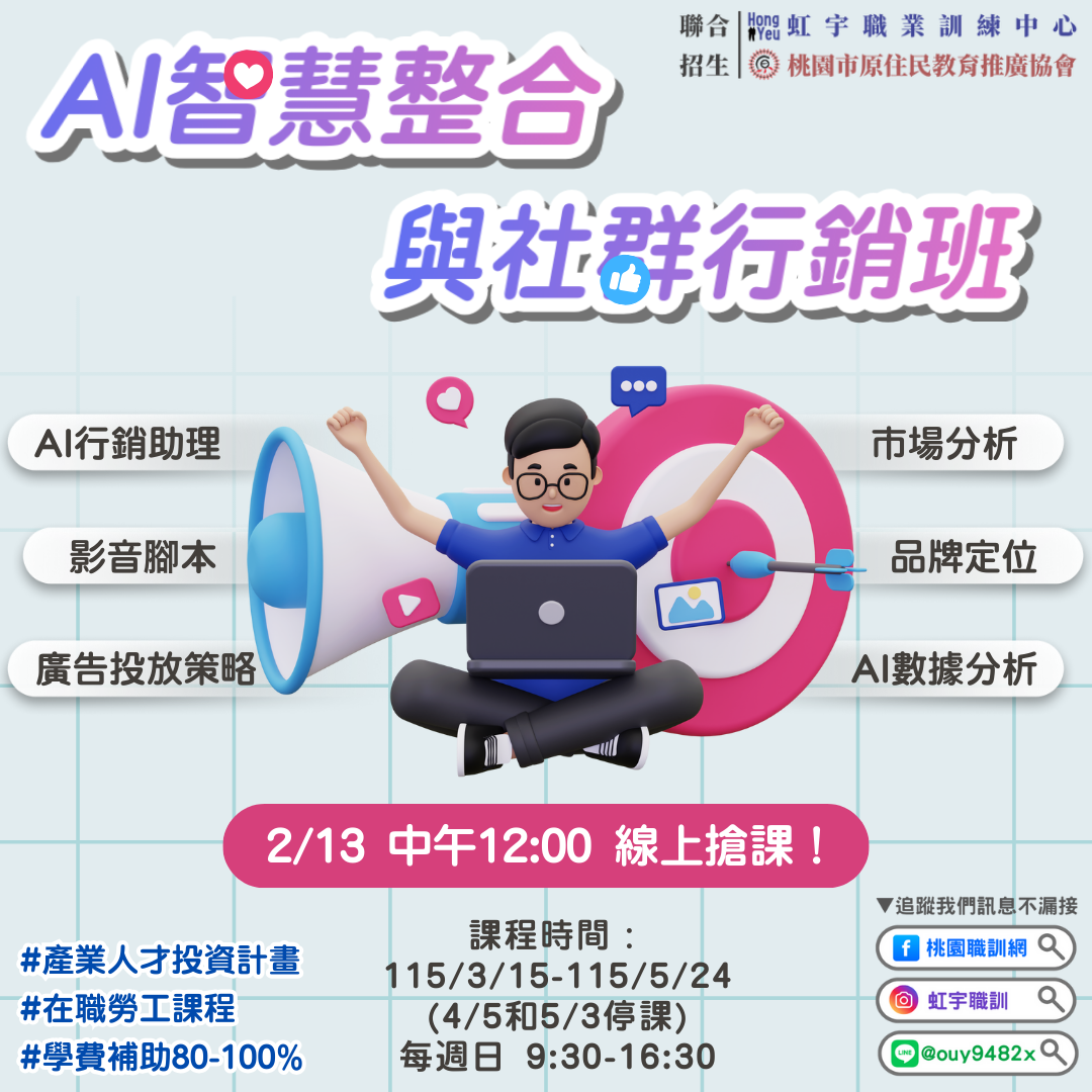 產投-115/03/15(週日)AI智慧整合與社群行銷班(原住民協會)